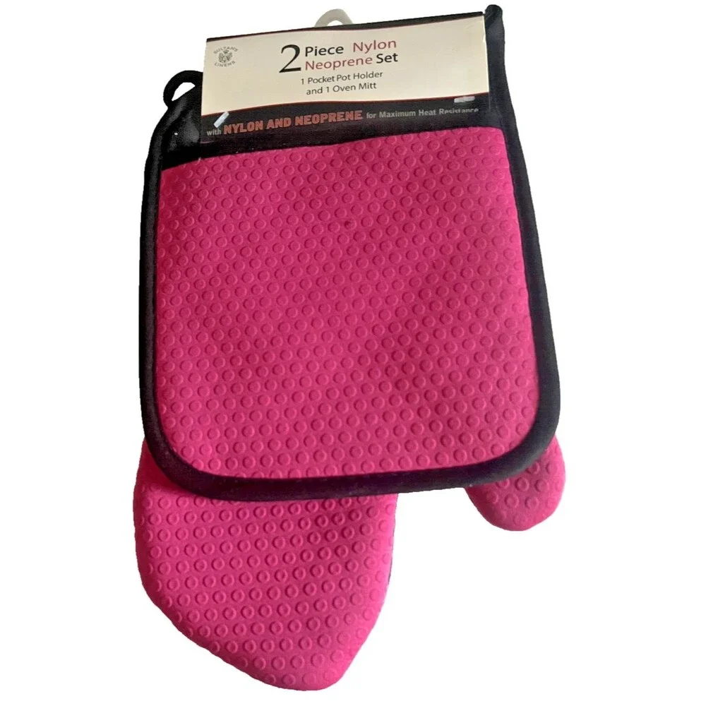 Sultans Linens Pink Fuchsia Neoprene Oven Mitt Potholder Spring Summer Set of 2